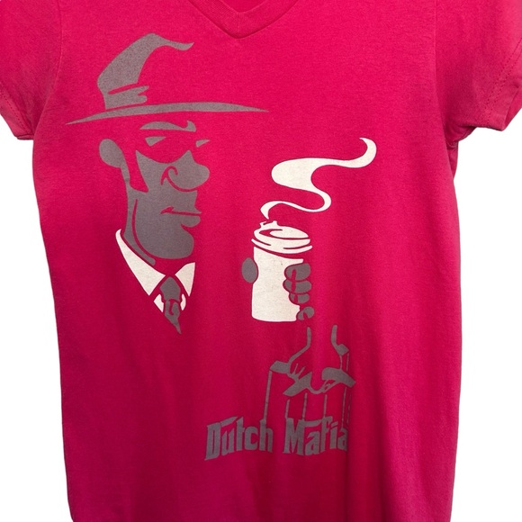 Dutch Bros Women’s Dutch Mafia Pink Gray SMALL+MEDIUM+LARGE VINTAGE RARE V-NecK - Picture 3 of 7